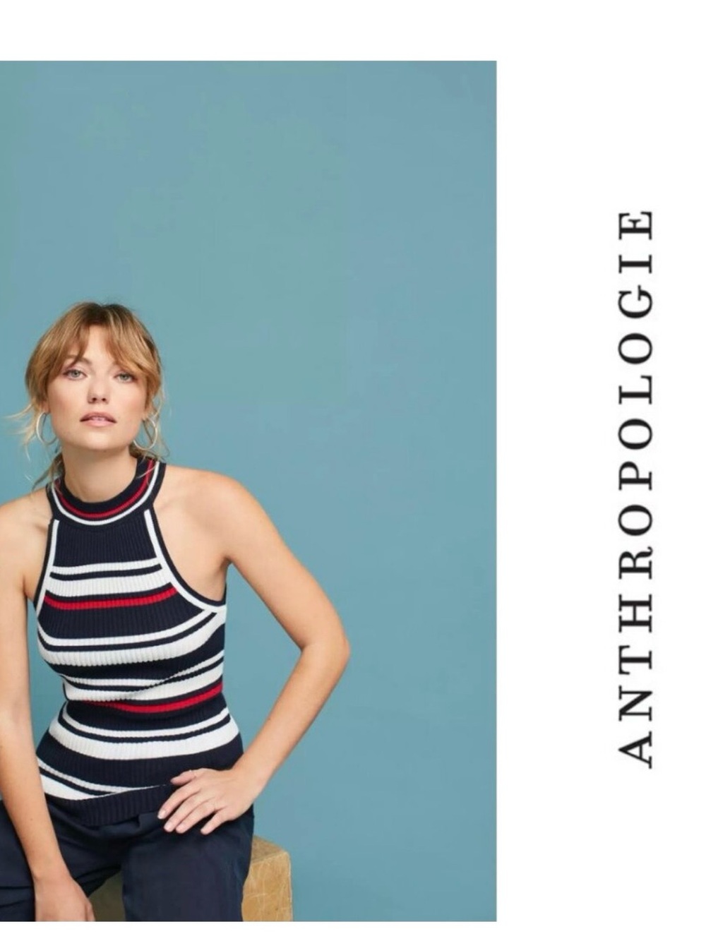 NWT Anthropologie Maeve Navy White and Red Striped Halter Ribbed Tank - Medium